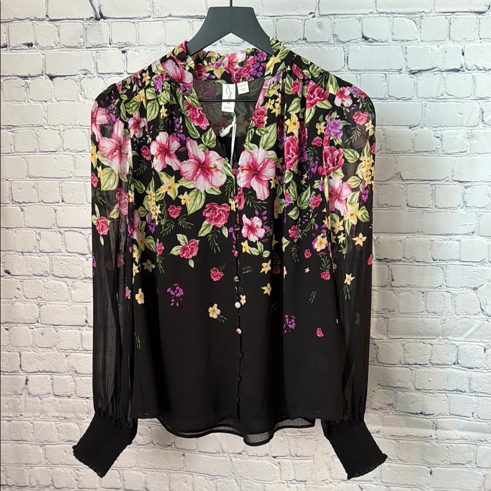 Joie Floral Black Sheer Top